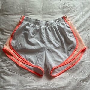 Nike dri-fit white and orange trim exercise shorts